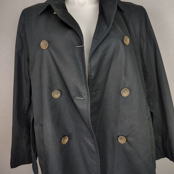 J.Crew Factory Black Double-Breasted Trench Cotton Coat BO622 Belted Classic 18 - Picture 10 of 14